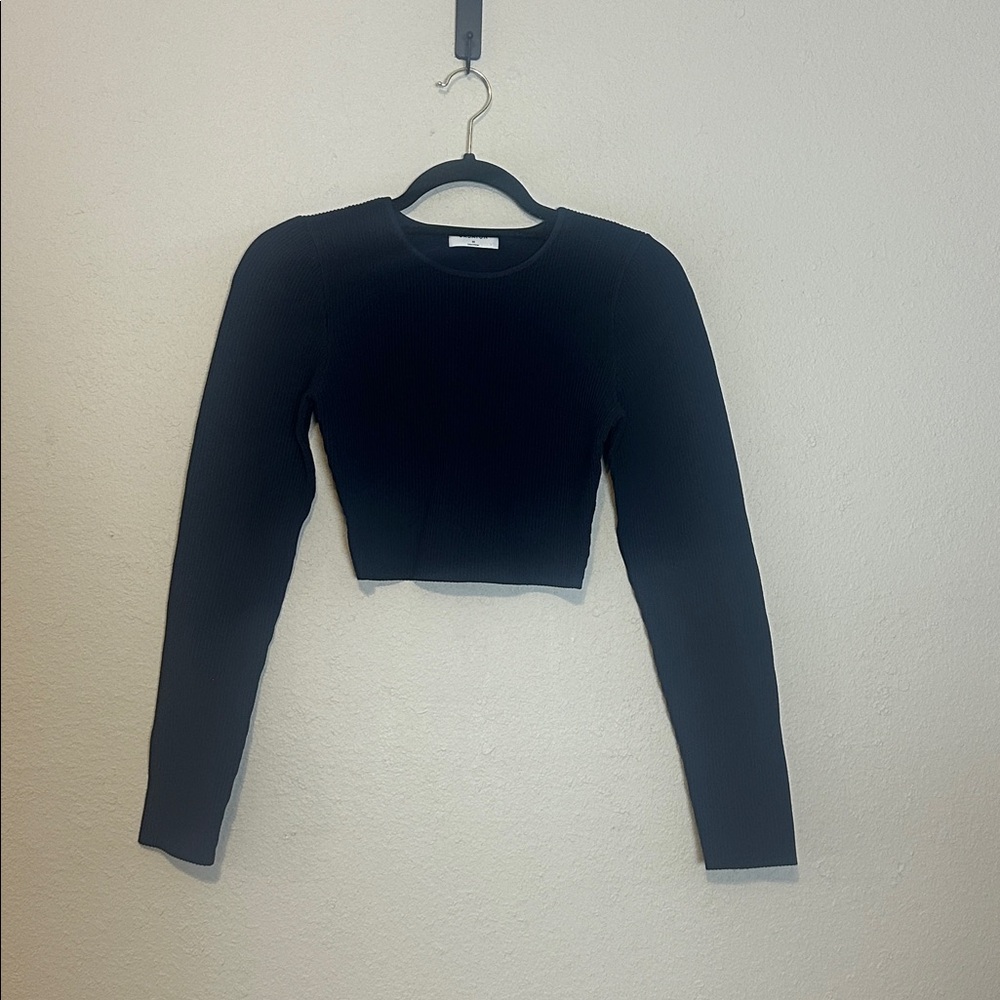 Aritzia Babaton Deep Blue  Long Sleeve Cropped Sculpt Knit Top‎ Size Medium